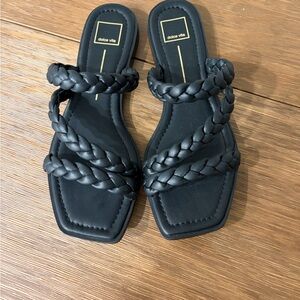 Dolce Vita Black Braided Double-Strap Slide Sandals